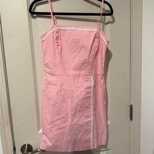 Lilly Pultizer Pink Striped Dress with Lace Trim size 6 preppy casual